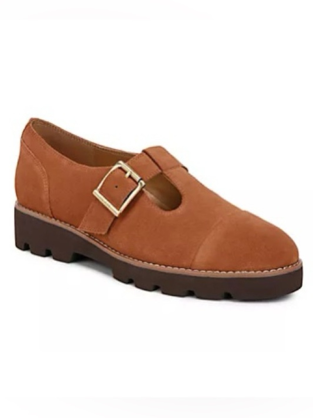 Vionic Women's Rust Suede Mary Jane Loafer with Gold Buckle